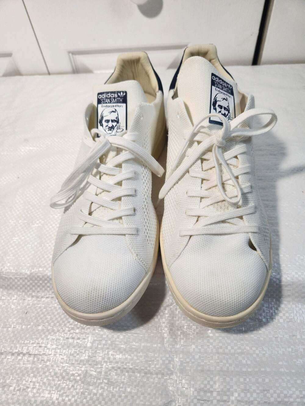 Adidas Stan Smith Primeknit Sneakers White Navy Size 10.5